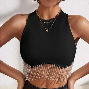Black fringe crop top medium